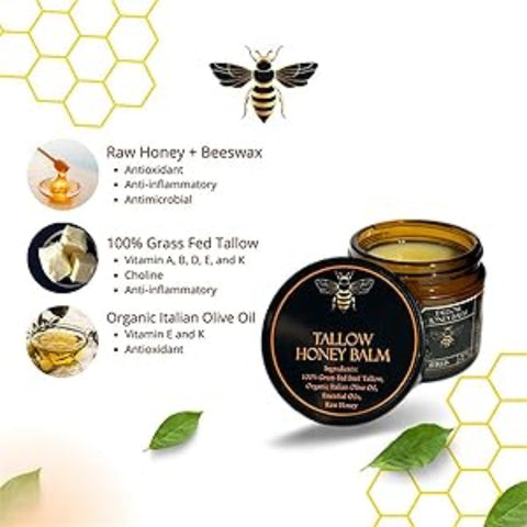 🍯Handmade Organic Grass-Fed Beef Tallow Balm with Raw Honey 🌿